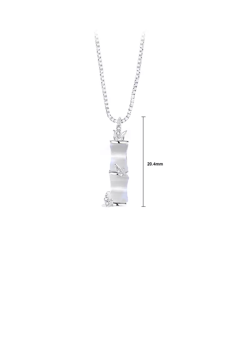 925 純銀簡約復古竹仿蛋白石吊墜配方晶鋯石和項鍊 - 奢華外觀