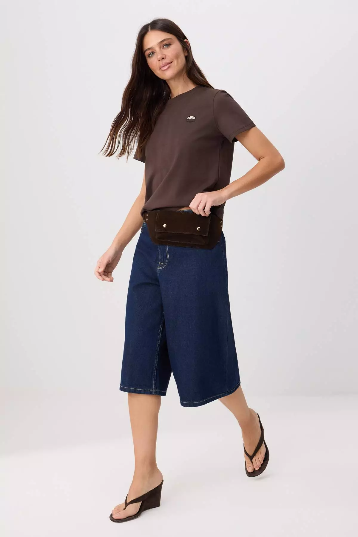 Brown Embroidered Regular Fit Short Sleeve 100% Cotton Knitted T-Shirt Twoss26Ts00124