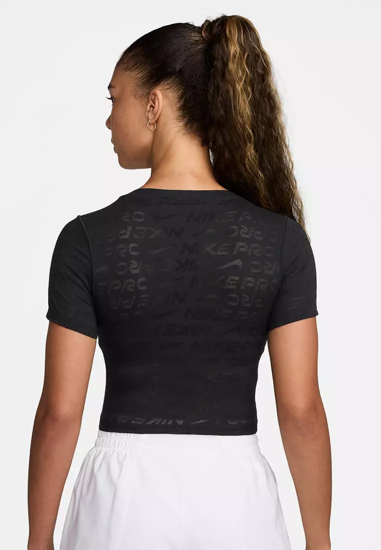 ★ Nike★ Pro Dry Fit Short Sleeve Crop Jacquard Top W Blac Nike Pro Women's Dri-FIT Short-Sleeve Cropped Jacquard Top