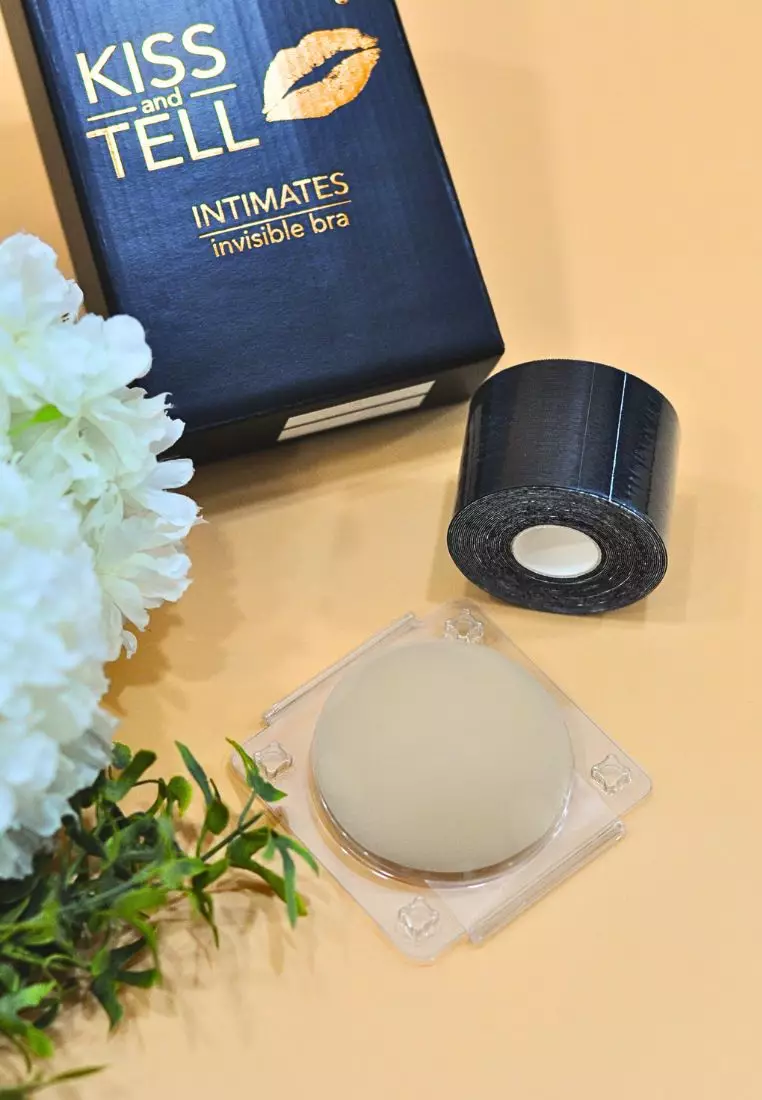 Premium Non Adhesive Nubra Nipple Cover and 5cm Body Tape Invisible Breast Lifting and Sports Muscle Tape Roll in Black