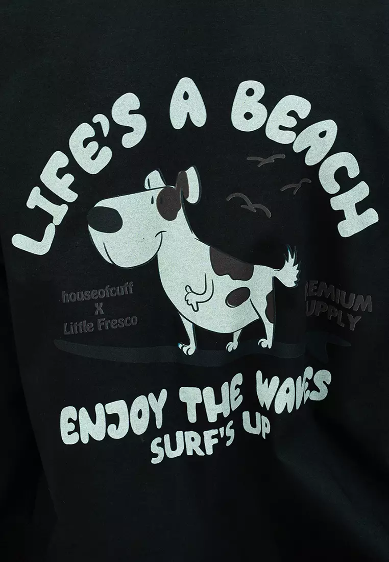 Kaos cotton combed lengan panjang wanita hitam houseofcuff lifes beach