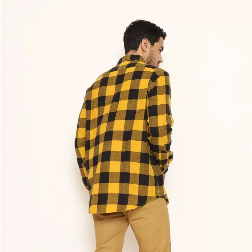 Schoeller Kemeja Flannel Pria Lengan Panjang Reguler Fit Kotak-Kotak Warna Mustard – Nyaman & Stylish