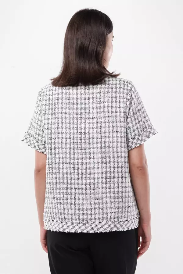 Minimal Isabetta Short Sleeve Tweed Jacket - Black