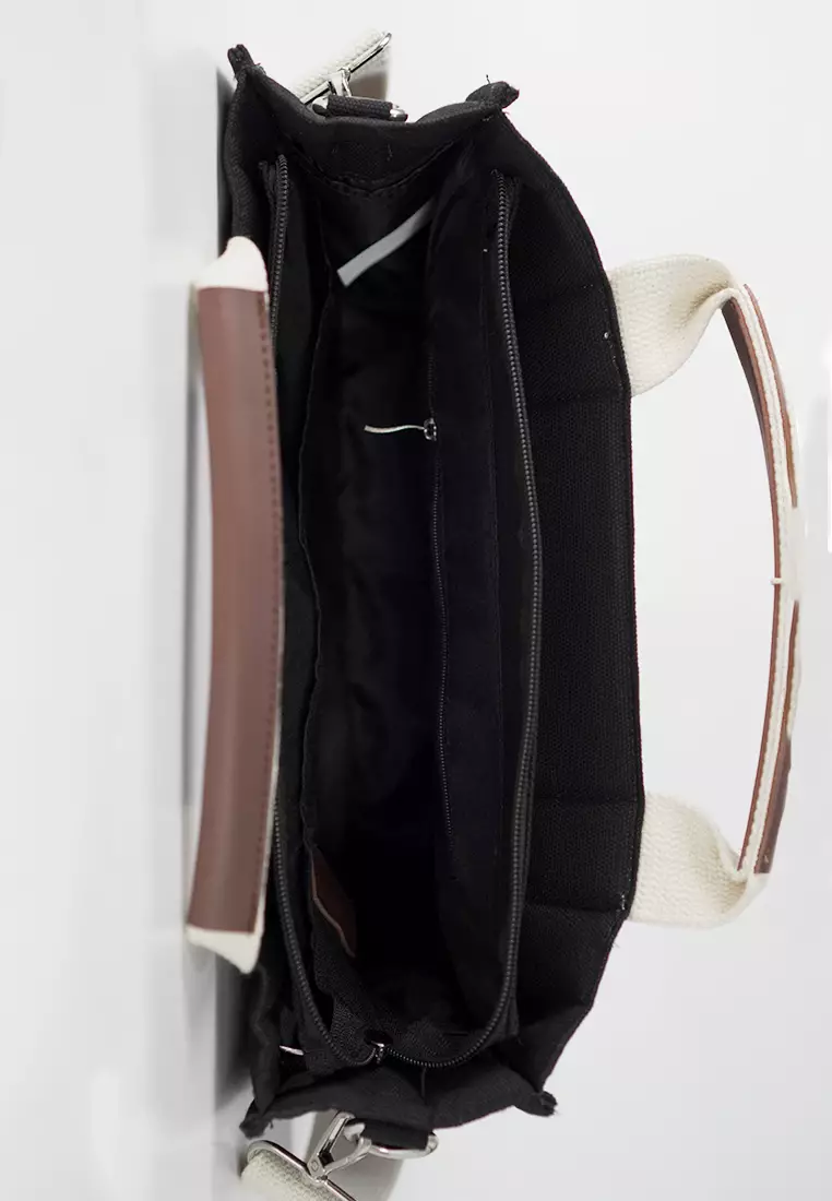 Tas Selempang Wanita Sling Bag Bahan Kanvas Penutup Resleting Veronna Series - Hitam