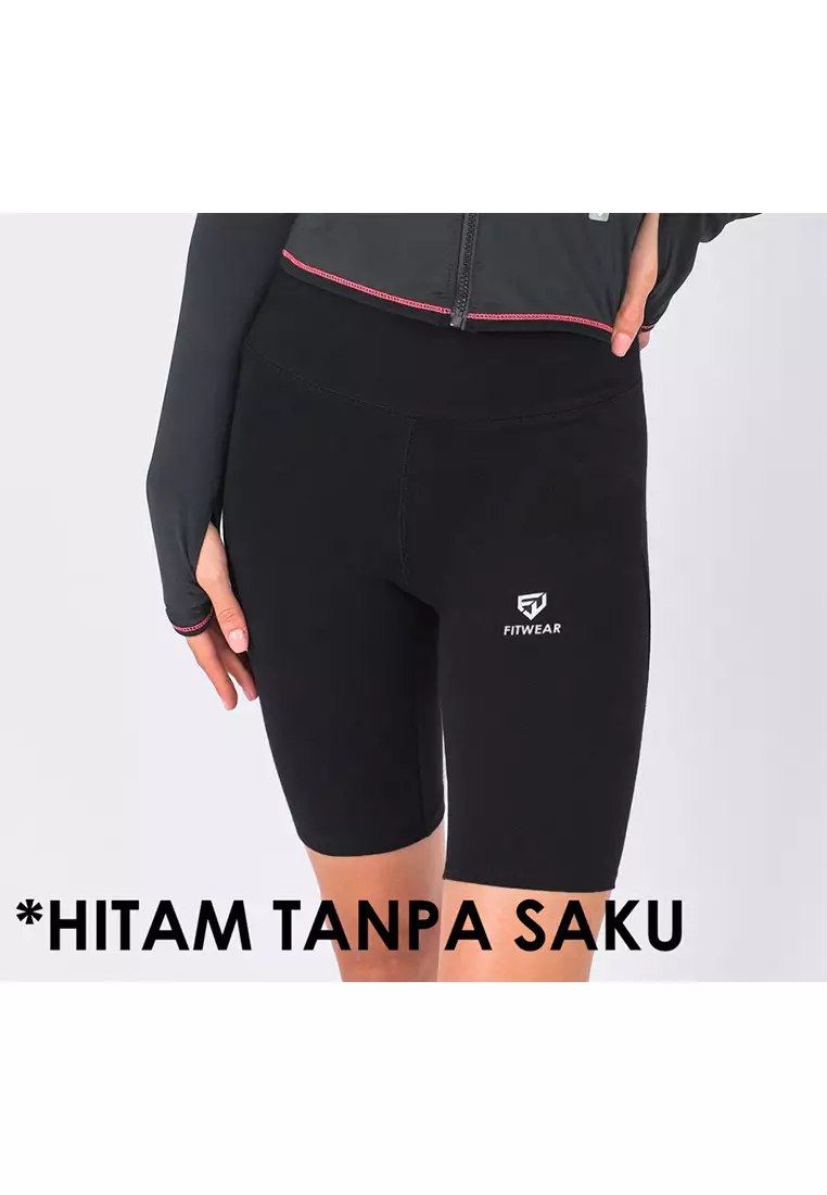 Fitwear - Celana / Legging Pendek Olahraga LESLEY NO / WITH POCKET - BLACK NO POCKET