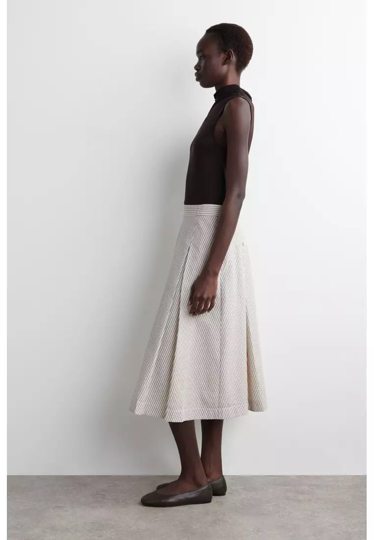 STRIPED A-LINE MIDI SKIRT