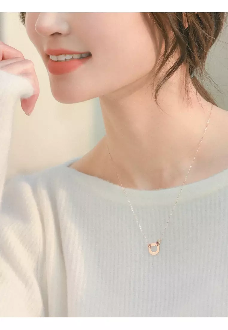 Delicate Gold 18K Yellow & Rose Gold Open Teddy Bear Ruby Necklace for Women 92100N