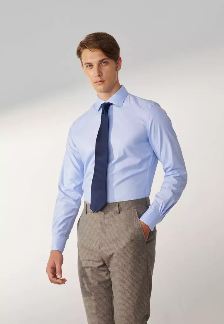 Buy SST&C Milano Collection Blue Textured Slim Fit Shirt