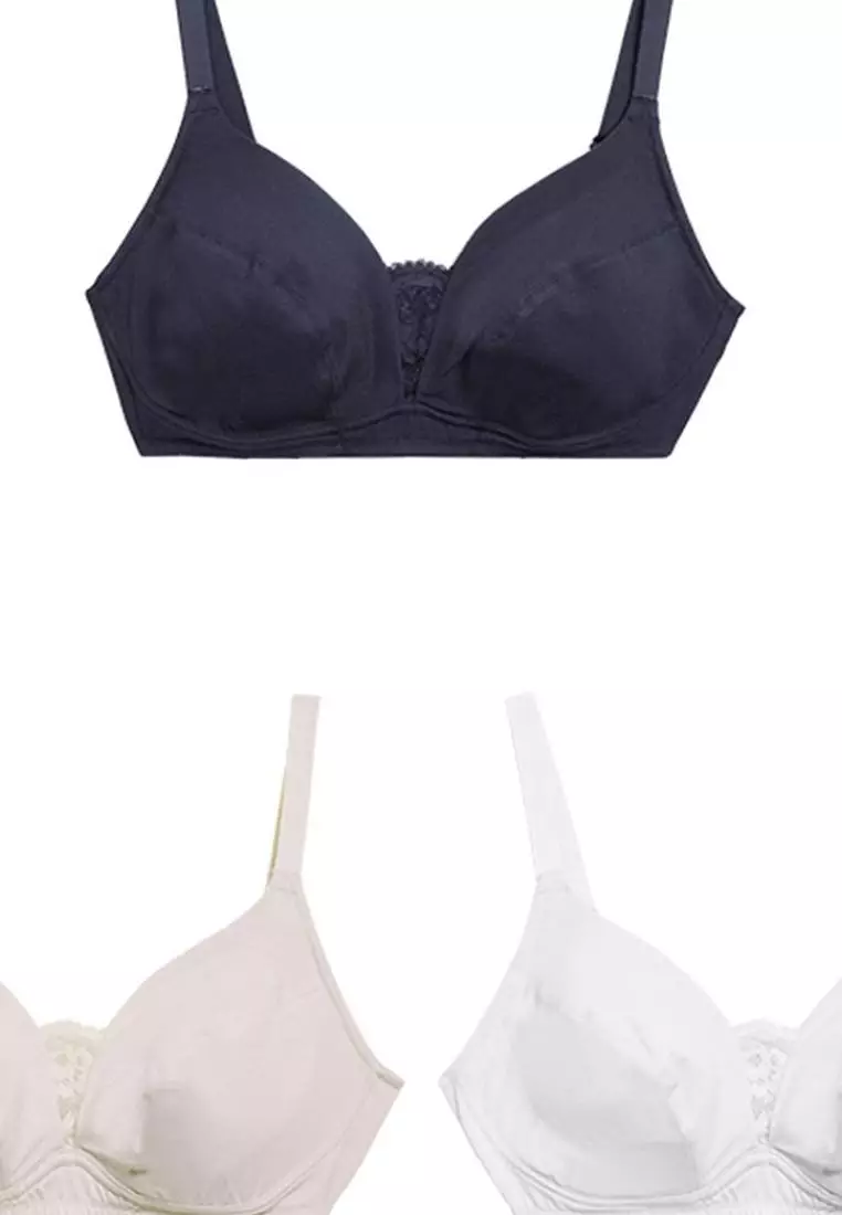 Buy MARKS & SPENCER M&S 3pk Cotton & Lace Non Wired Full Cup Bras A-E  Online