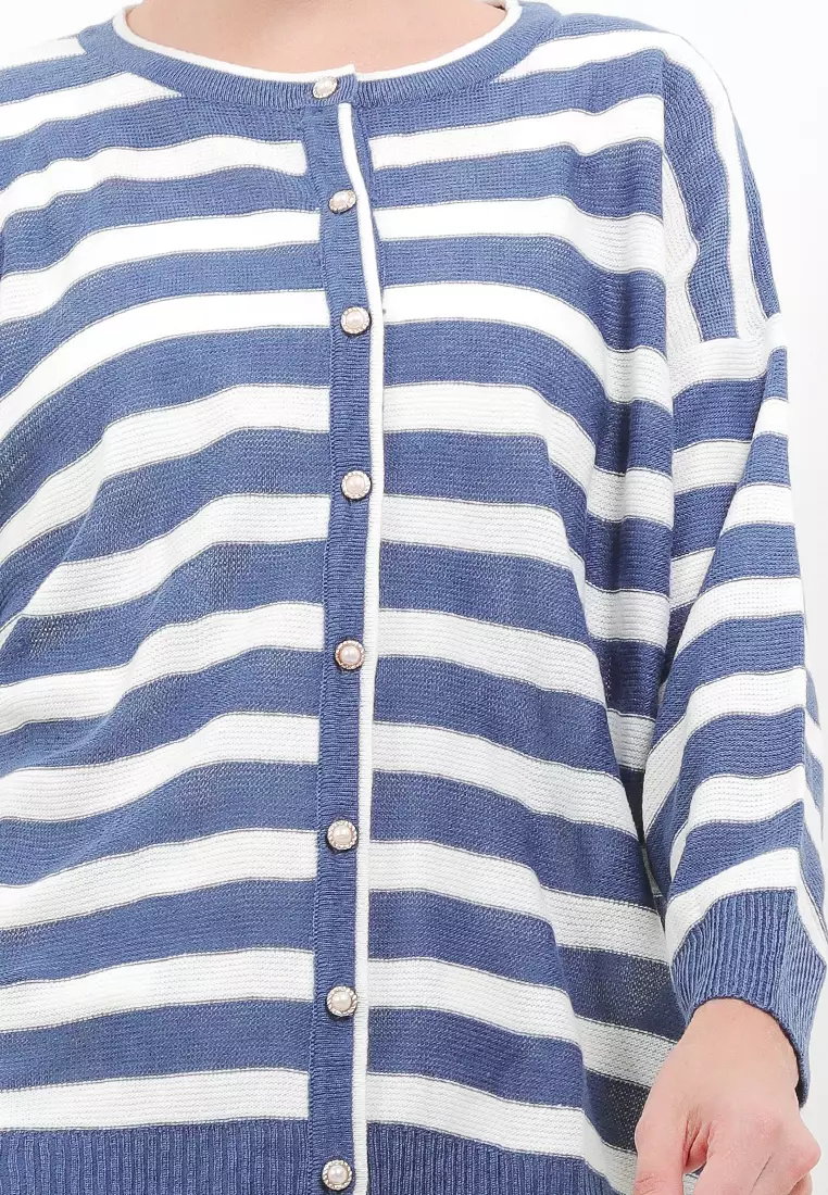 Stripe Pearl Button Cardigan