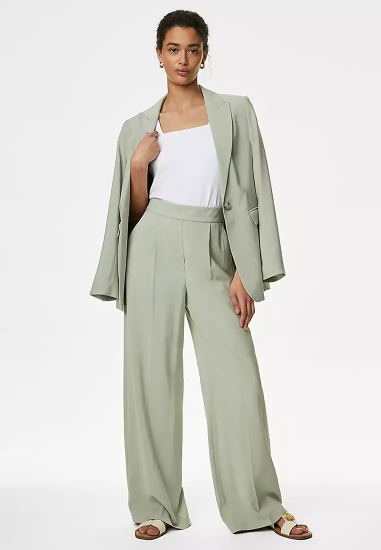 Pleat Front Wide Leg Trousers