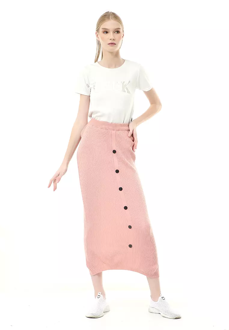 Deliana Rok Rajut Kancing Bawahan Wanita Premium Quality - Dusty Pink
