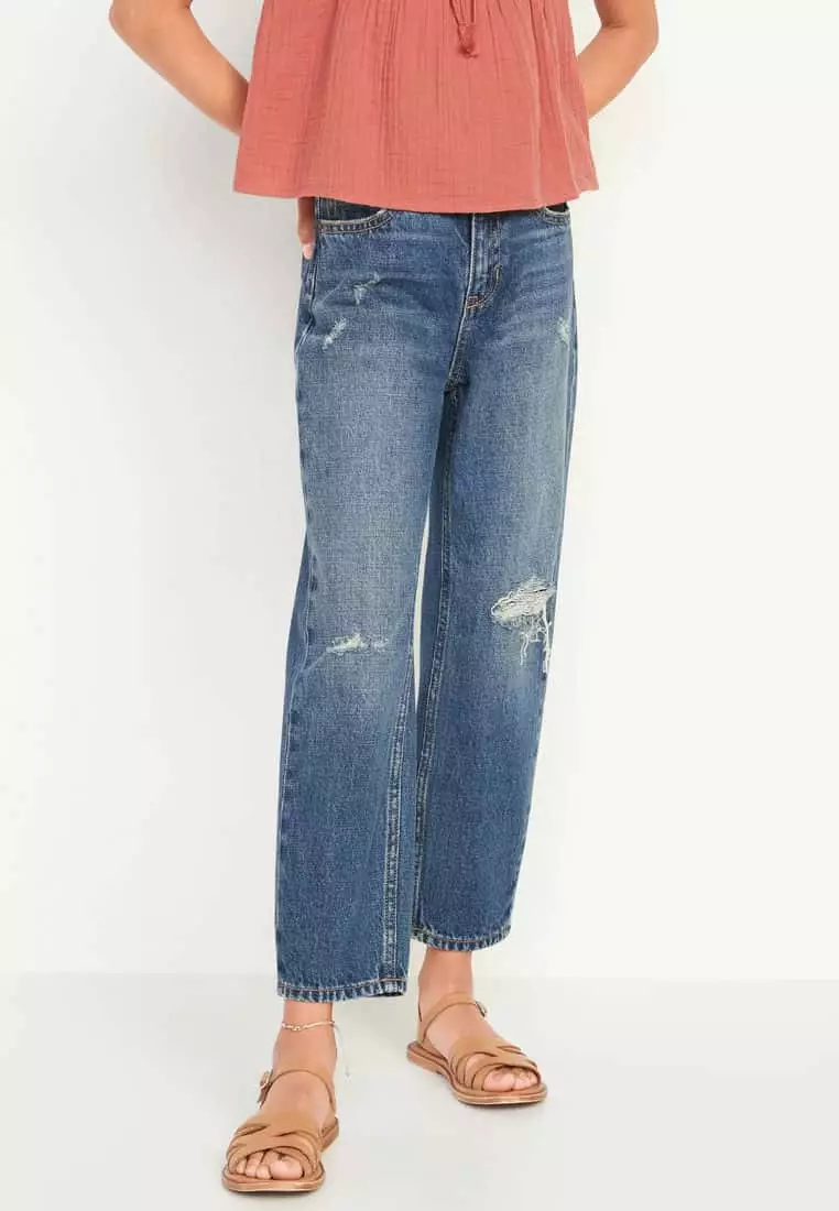Buy Old Navy High-Waisted Slouchy Straight Ripped Jeans for Girls