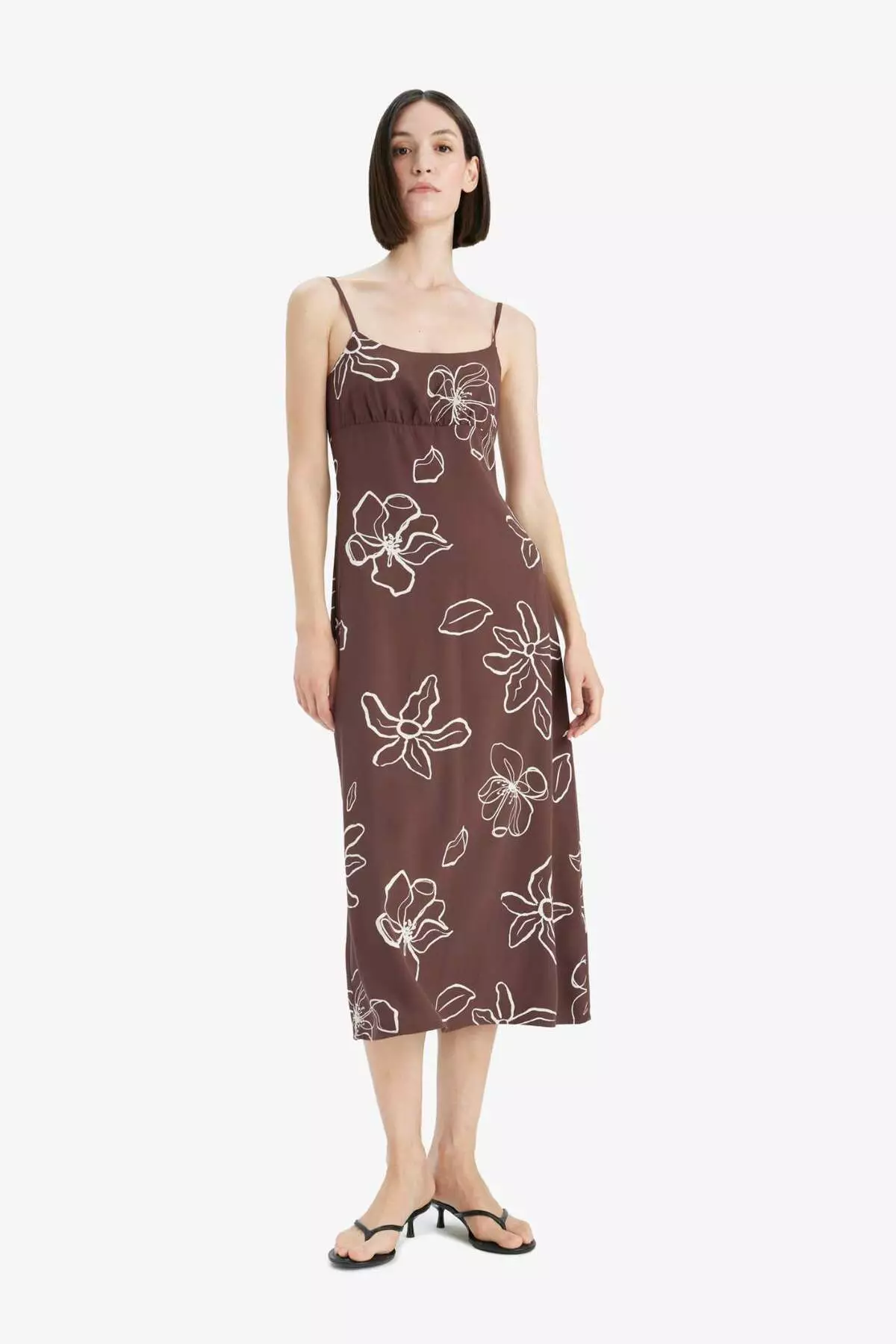 Floral Linen Blend Strap Midi Dress F4098Ax25Sm