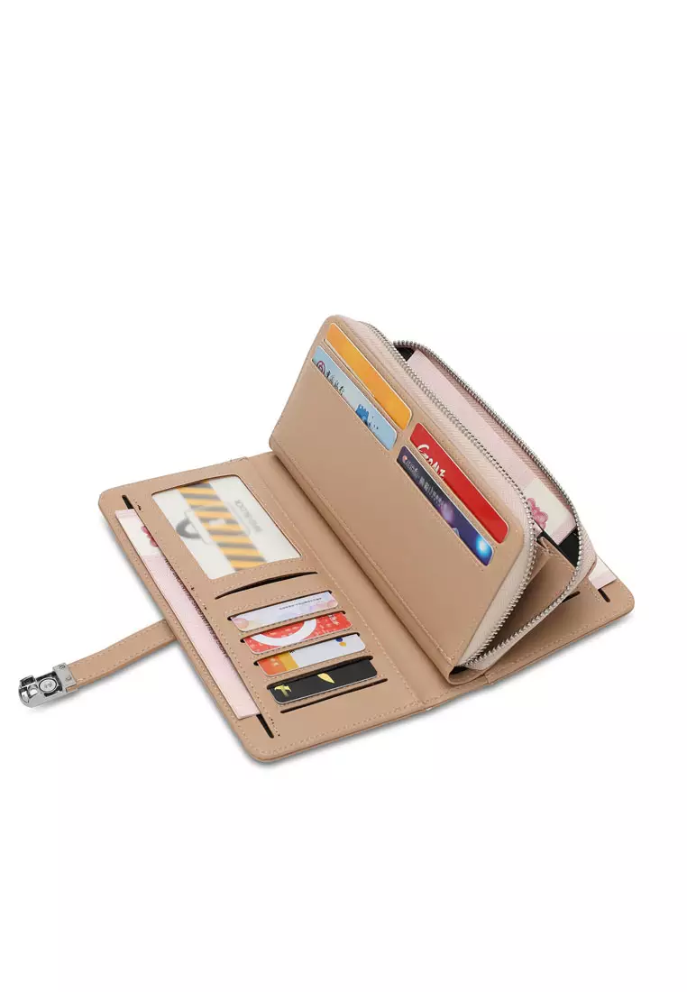 Women's RFID Magnet Button Bi Fold Leather Long Wallet / Purse