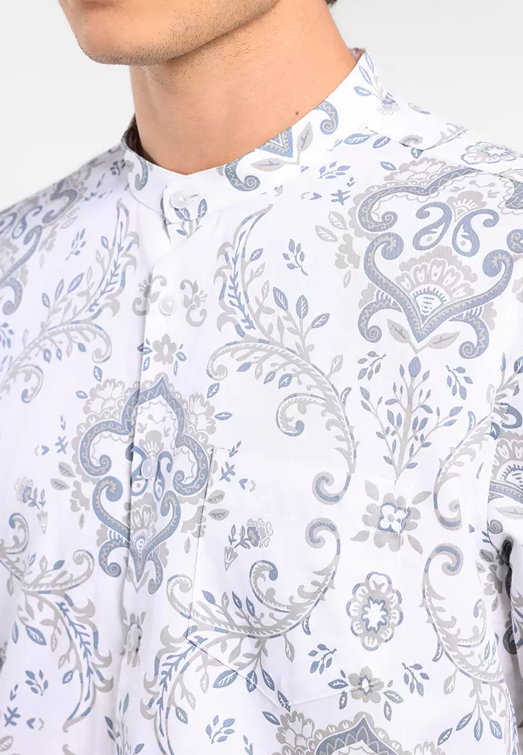 MANZONE X Adipati Dolken - Kemeja Koko Shanghai Lengan Panjang Pria Tazkia Comfort Fit - White Warna White