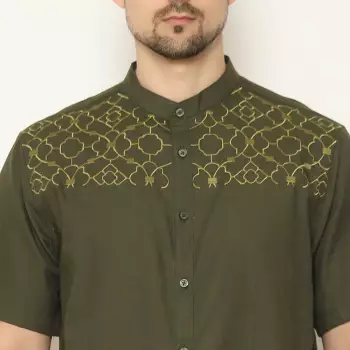 AMK Kemeja Koko Pria Lengan Pendek KK HADDID S/S Dark Olive