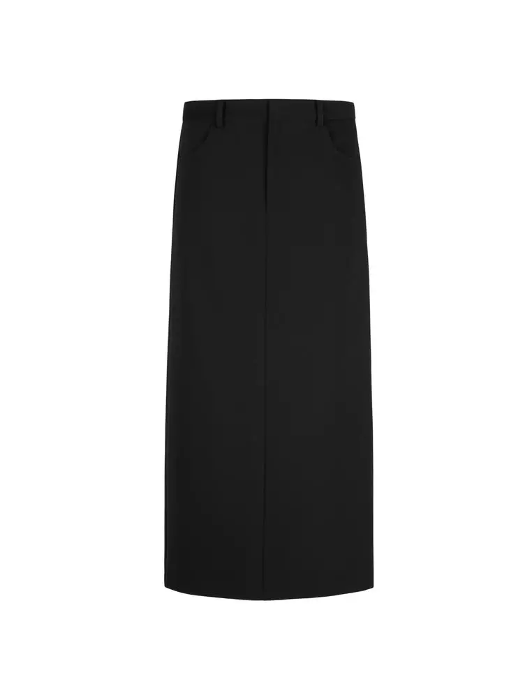 Straight Cut Wool Ultra Long Waist Skirt