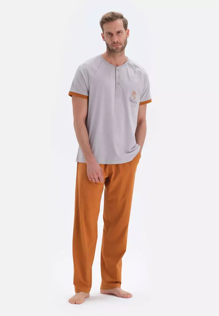 Men's pajamas short hot sale sleeve long pants