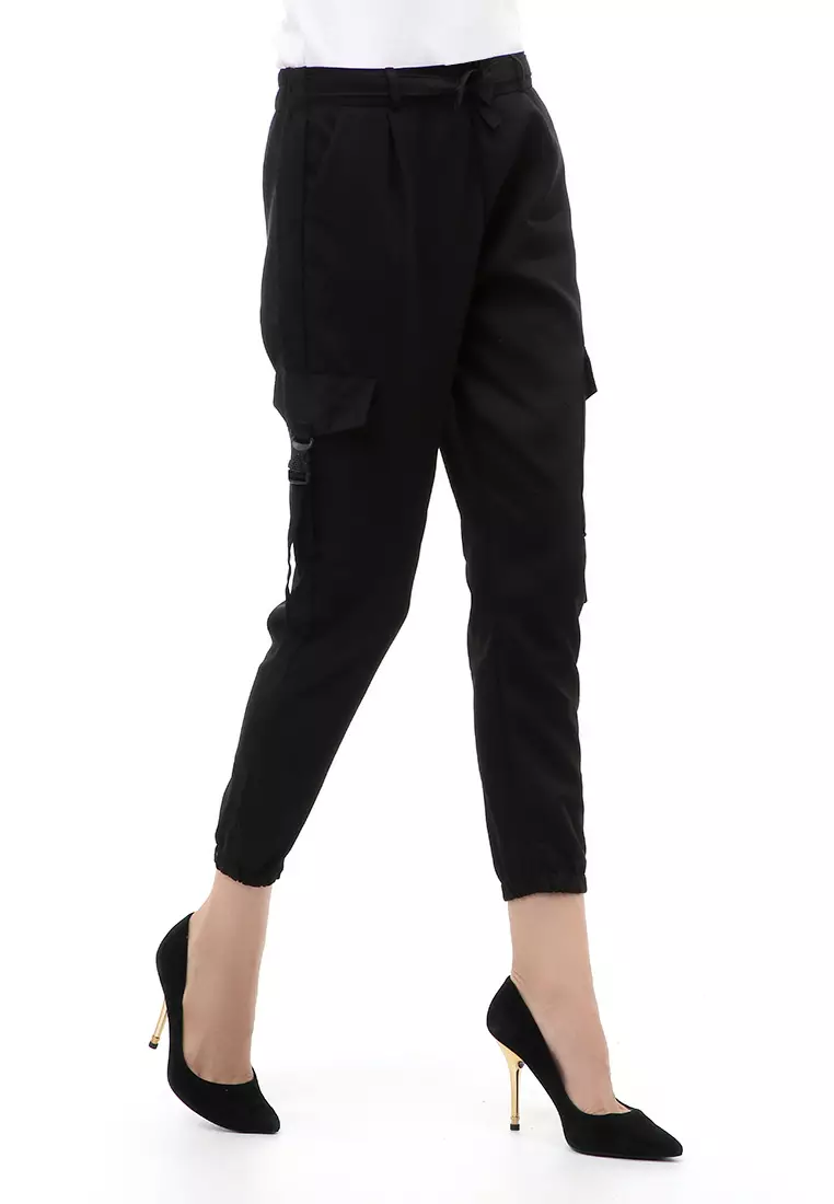 Jourel Celana Panjang Kasual Wanita Jogger Cargo Pants Material Cotton Drill ORIGINAL - Black