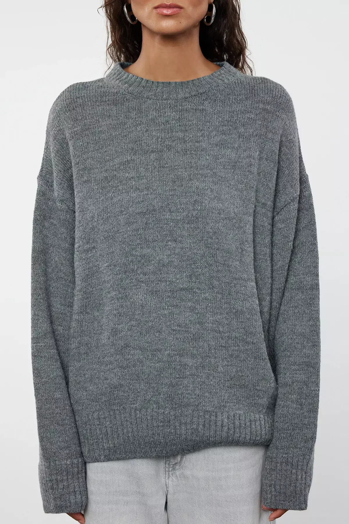 Anthracite Wide Pattern Crew Neck Knitwear Sweater TWOAW25KZ00168