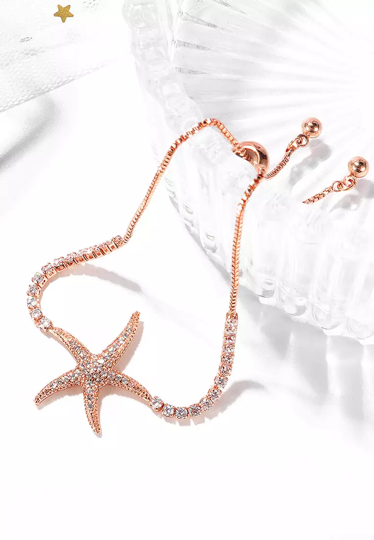 BULLION GOLD Starfish Slider Bracelet with Created Diamond in Rose Gold Layered Steel Jewellery