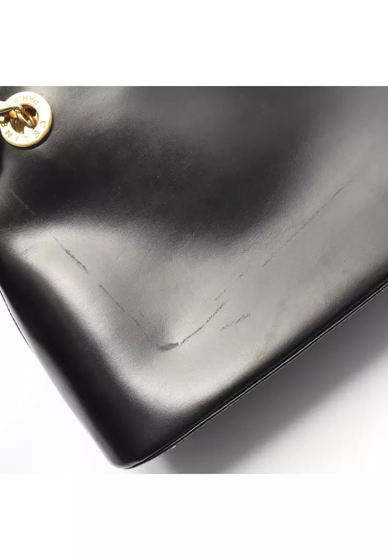 Pre-Loved Celine circle logo chain shoulder bag leather black
