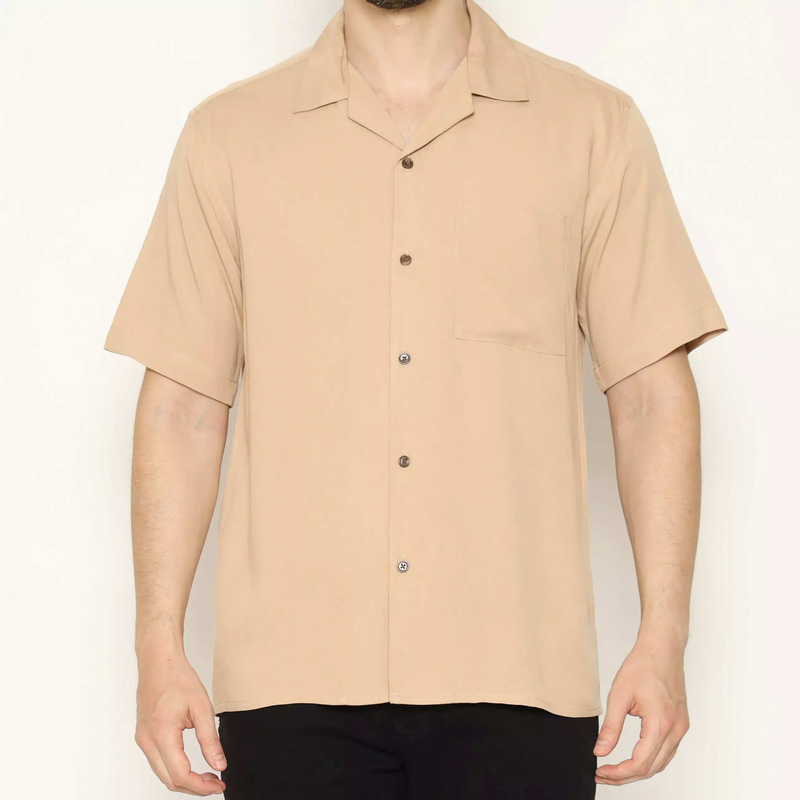 MAGINOT Kemeja Pria Basic Cuban Collar Rayon Pendek KHAKY