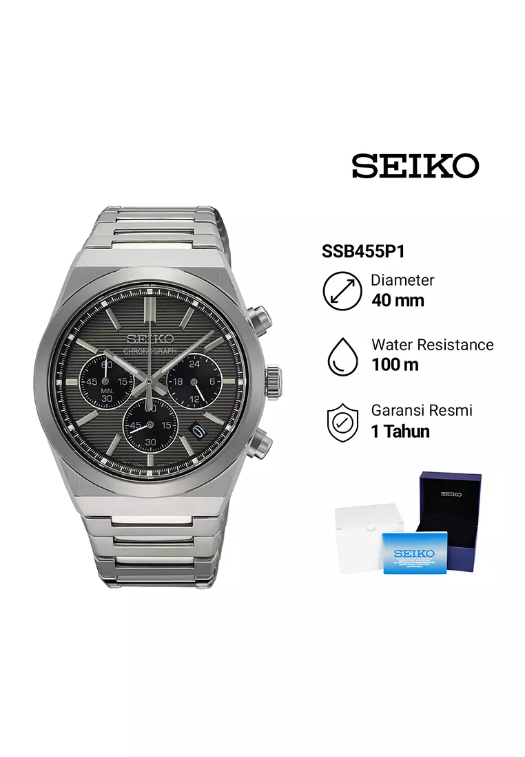 Seiko Chronograph - Jam Tangan Analog Pria - Grey Dial All Stainless Steel - SSB455P1