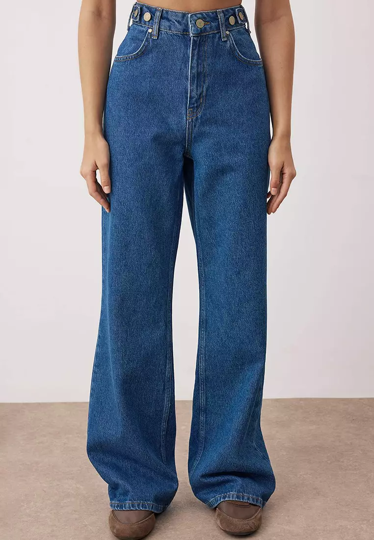 Blue High Waist Wide Leg Jeans