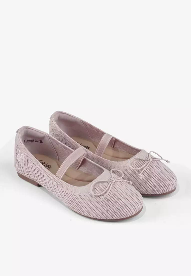 Sepatu Knit Flatshoes Ballerina Mary Jane Anak Perempuan K.Monica Pink