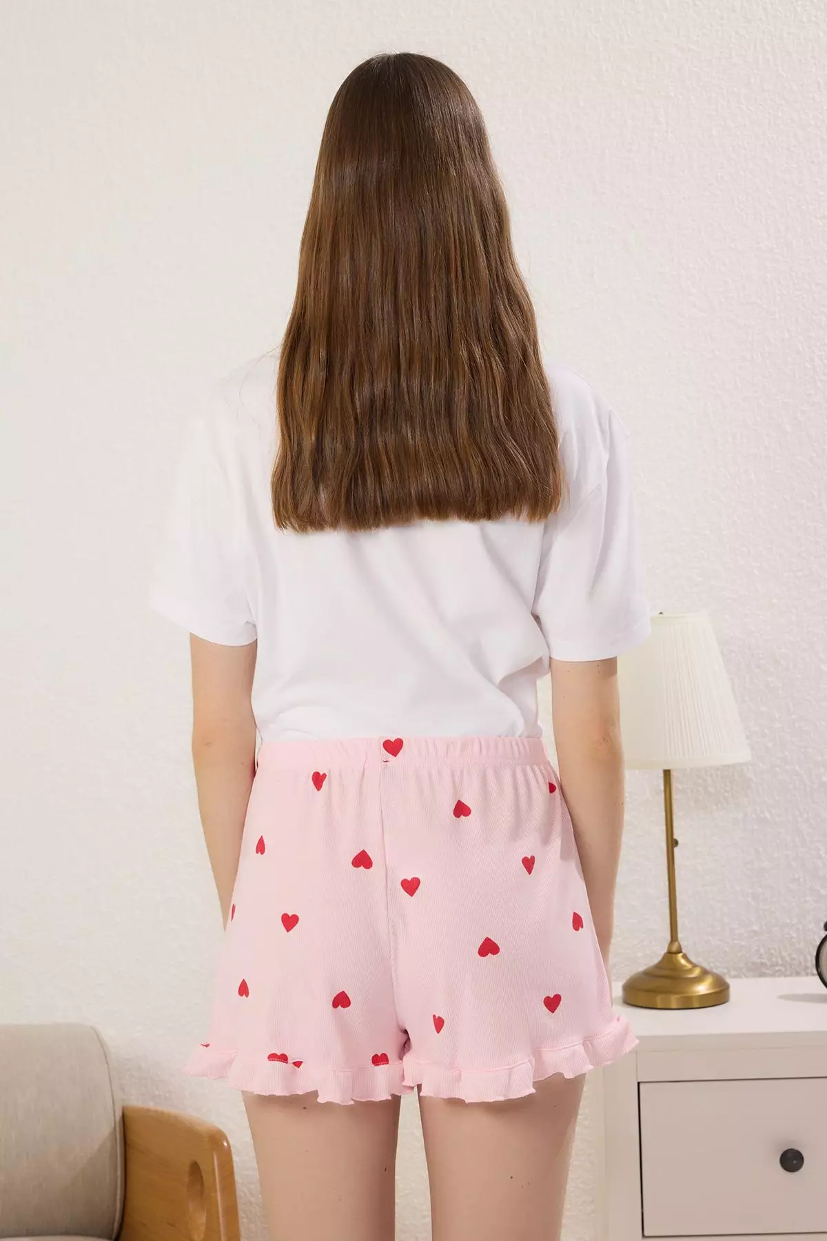 Pink-Grey 2-Pack Heart Ribbon/Bow and Ruffle Ribbed Knitted Pajama Bottoms THMSS25PJ00019