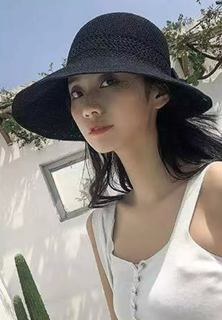 Bow Hollow Big Brim Folding Sunshade Fisherman Caps A22062408BK