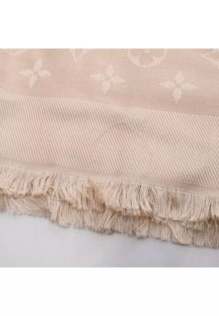 Pre-Loved Louis Vuitton monogram ecru shawl silk wool beige