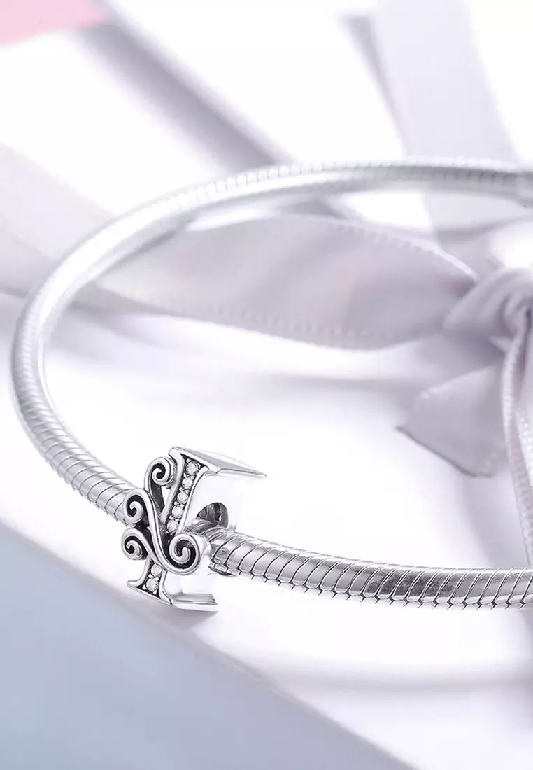 Solid 925 Sterling Silver Vintage Inspired Antique Alphabet Charm I