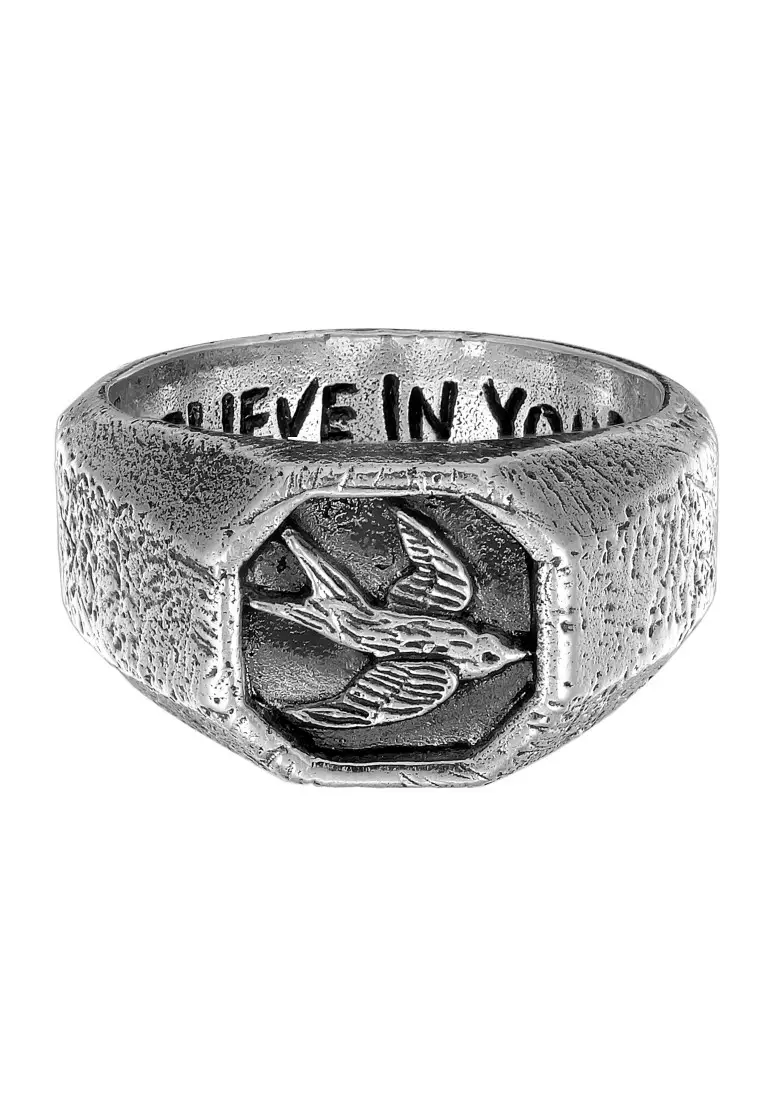 EXCLUSIVE Cincin Perhiasan Perak 925 Pria Swallow Signet Vintage