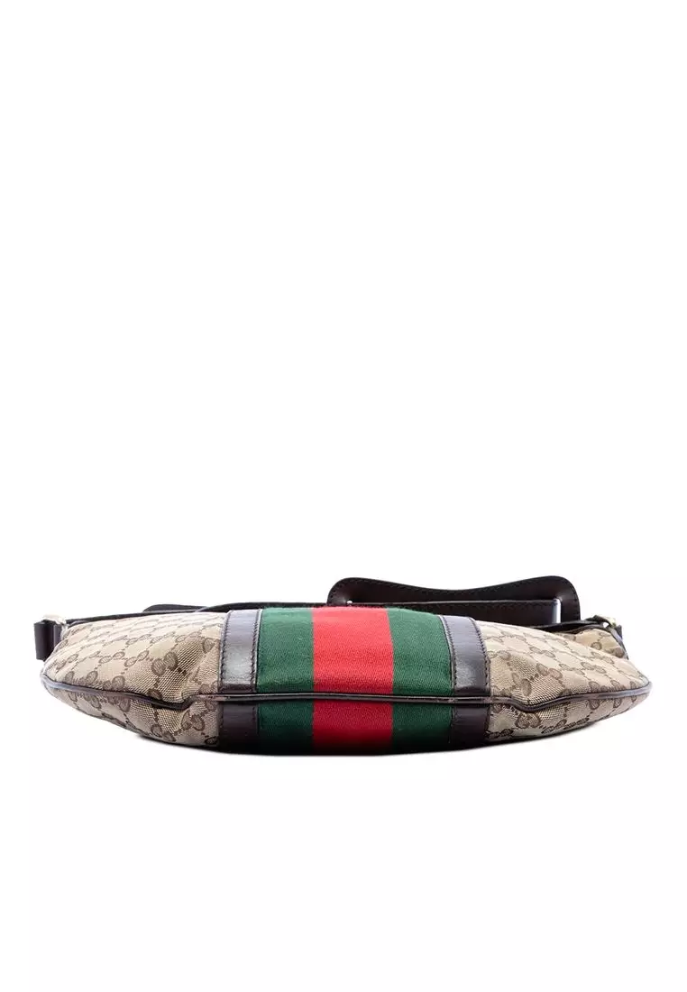 Pre-Loved Gucci Medium Gg Canvas Web Half Moon Crossbody