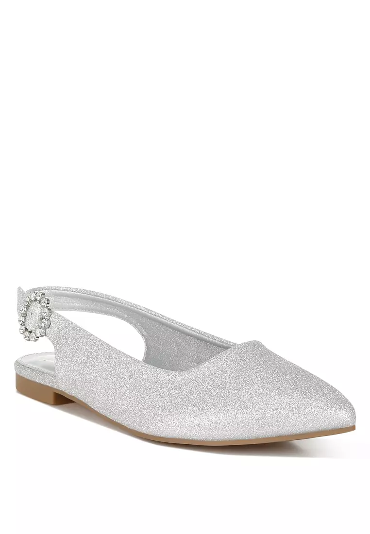 Sandal Datar Slingback Glitter Warna Silver