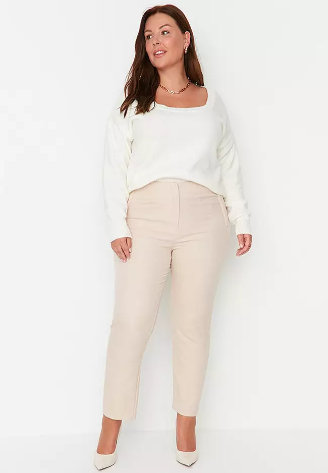 Plus Size Cigarette Woven Trousers