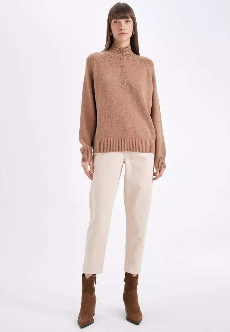 【MODERNIF】Vinci Dangara Collar Knit DeFacto High Neck Button Knitwear Sweater 2025 | Buy DeFacto