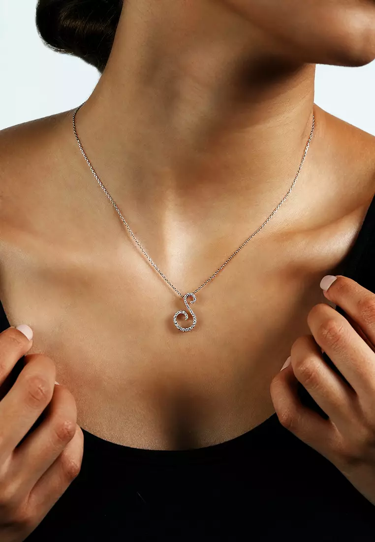 Pavé Lab Grown Diamond 'S' Initial Pendant in White Gold D/E-VVS/VS (0.27ct TDW) with chain