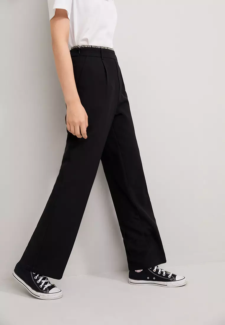 Slogan Waistband Straight Pants