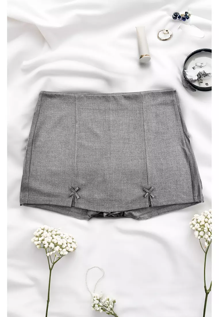 Grey Bowknot Woven Plus Size Shorts & Bermuda TBBAW25AP00002