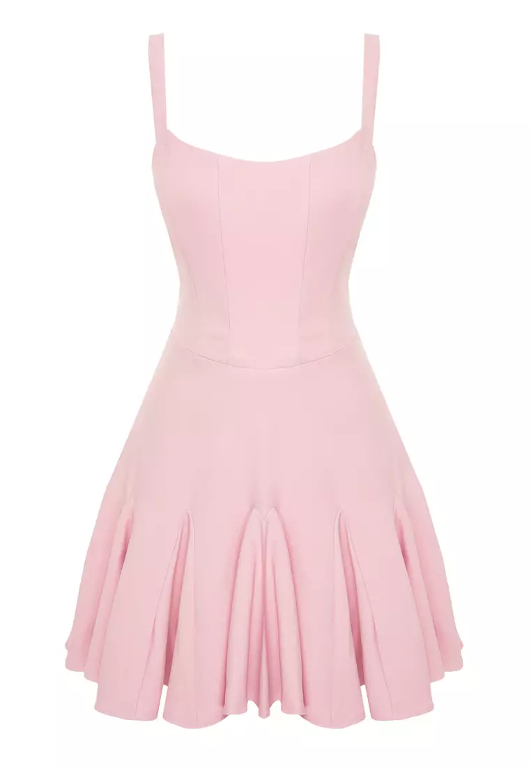 A-Line Lined Corset Detailed Piping Short Elegant Evening Dress