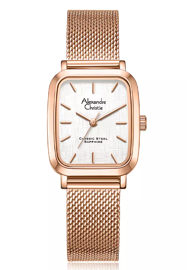 Alexandre Christie Sapphire Glass - Jam Tangan Analog Wanita - Rosegold Stainless Steel - 8699LHBRGSL