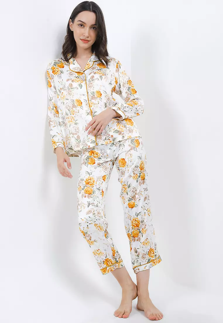 Piyama Pijama Baju Tidur Satin Silk Long Sleeve Long Pants Sleepwear