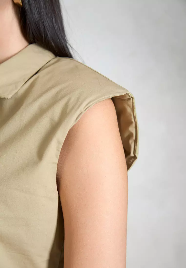 VIRGIO 100% Cotton Crop Shirt With Padded Shoulder