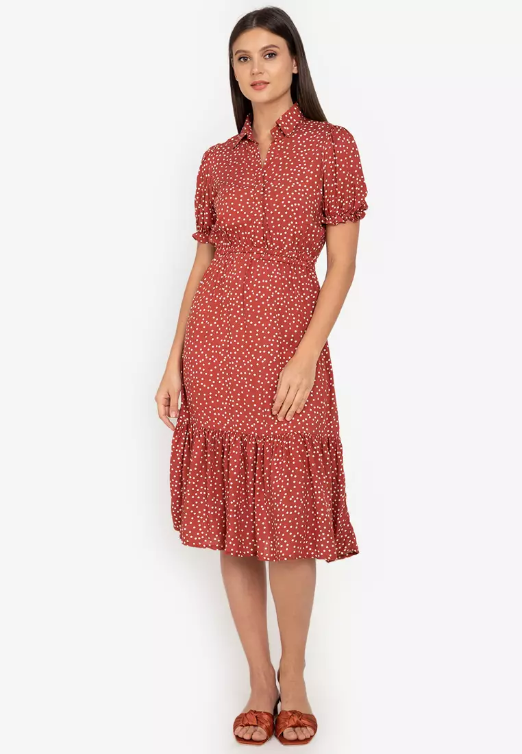 Buy OLIVIA Ivy Midi Button Down Collared Dress In Polka Dots 2024