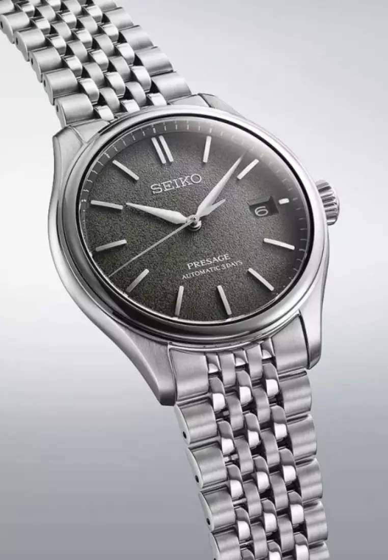 Seiko Presage Classic Series Date Display ‘Sensaicha’ Grey Green Dial Stainless Steel Band Automatic Watch SPB465J1