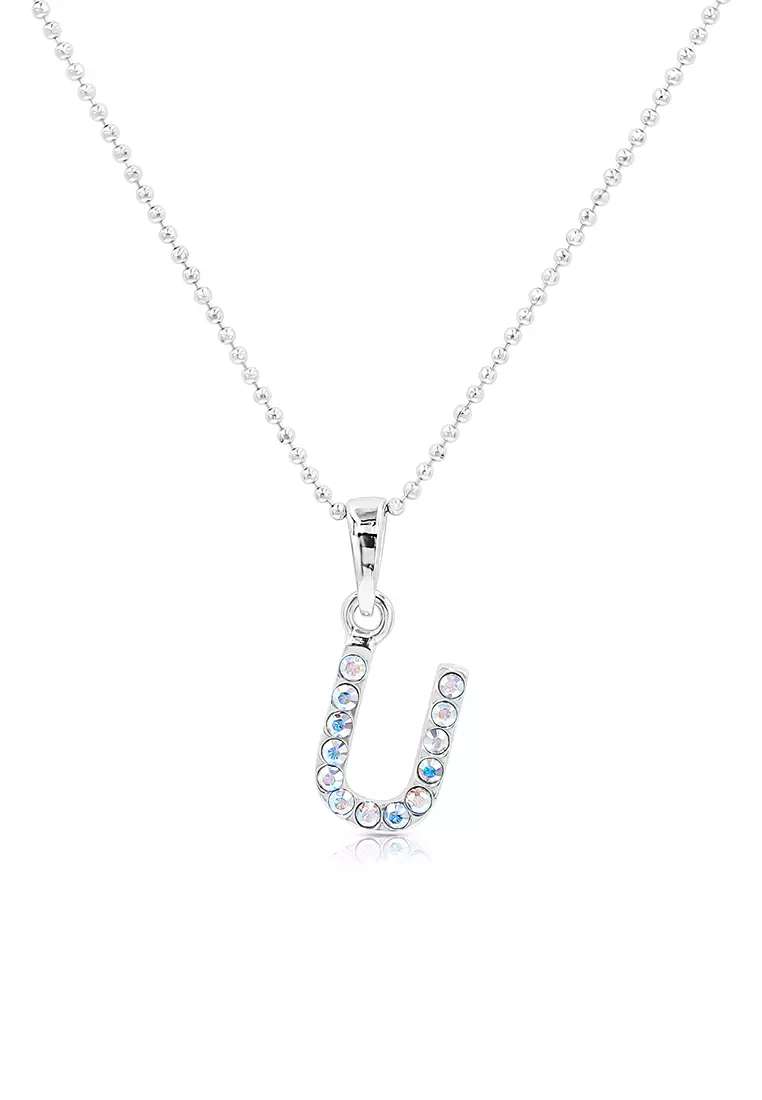 SO SEOUL Personalised Initial Alphabet Letter Swarovski® Aurore Boreale Crystal Pendant Chain Necklace - U / 55cm